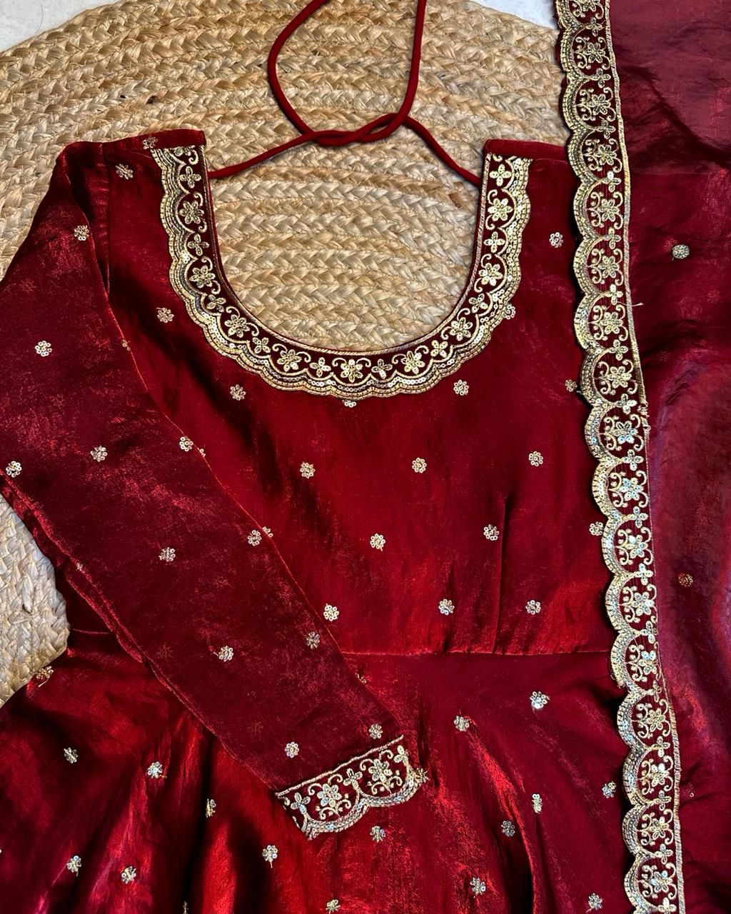Designer Sequence Embroidered Fendi Silk Gown with Dupatta