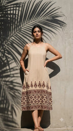 Ajrakh Print Cotton Spaghetti Dress for Women