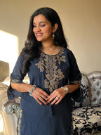 Embroidered Pure Cotton Kurti Pant Set with Dupatta