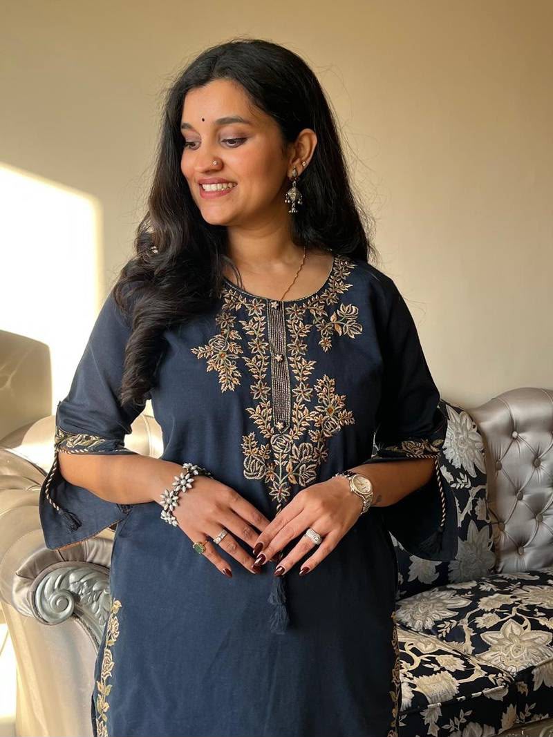 Embroidered Pure Cotton Kurti Pant Set with Dupatta