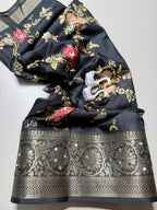 Floral Print Digital Silk Saree with Mirror Work