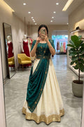 Kanakvalli Cream & Maroon Embroidered Lehenga Set