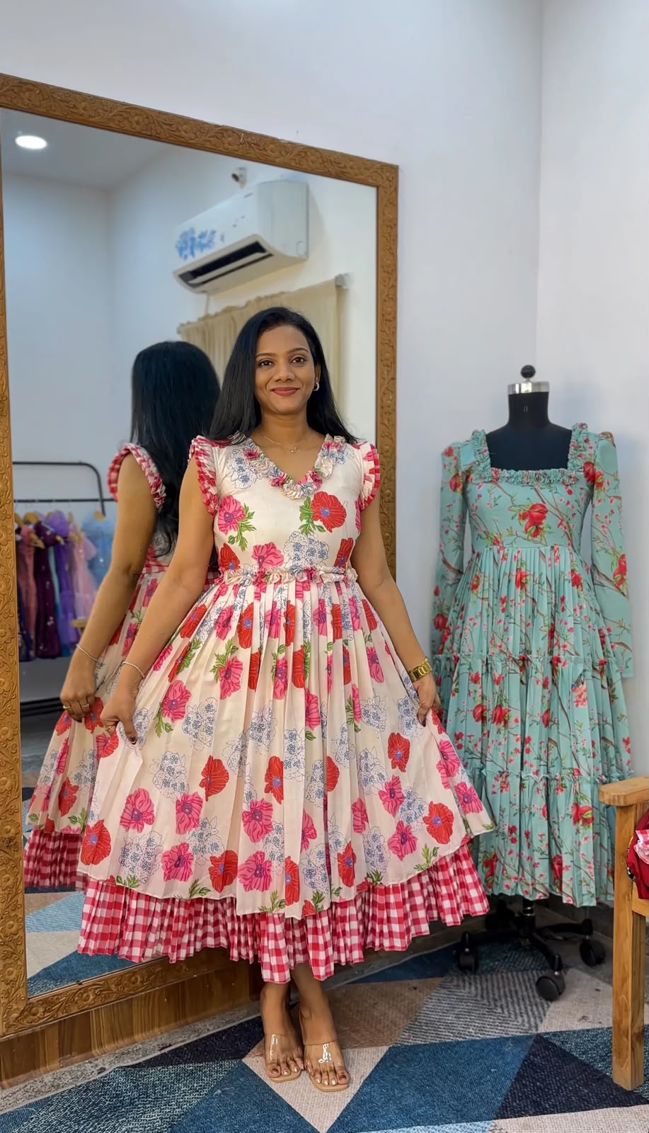 Floral Print Chanderi Cotton Maxi Dress for Women