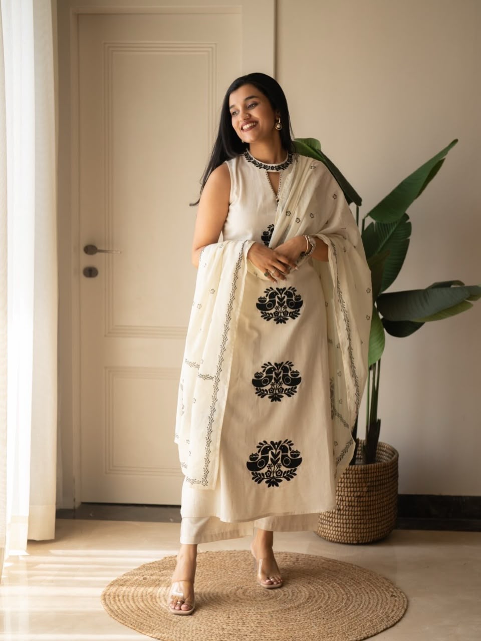 Cotton Flex Embroidered Kurti Pant Dupatta Set