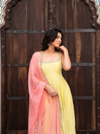Fox Georgette Anarkali Suit Set with Lace Neckline & Dupatta