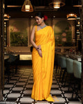 Golden Crepe Satin Silk Saree with Jhalar Border