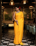 Golden Crepe Satin Silk Saree with Jhalar Border