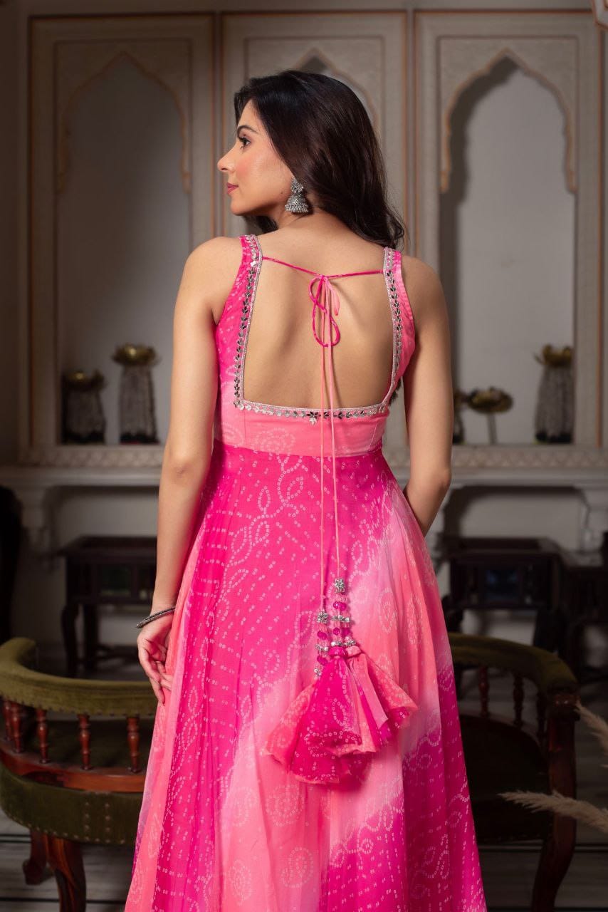 Digital Print Fox Georgette Anarkali Suit Set with Dupatta & Palazzo