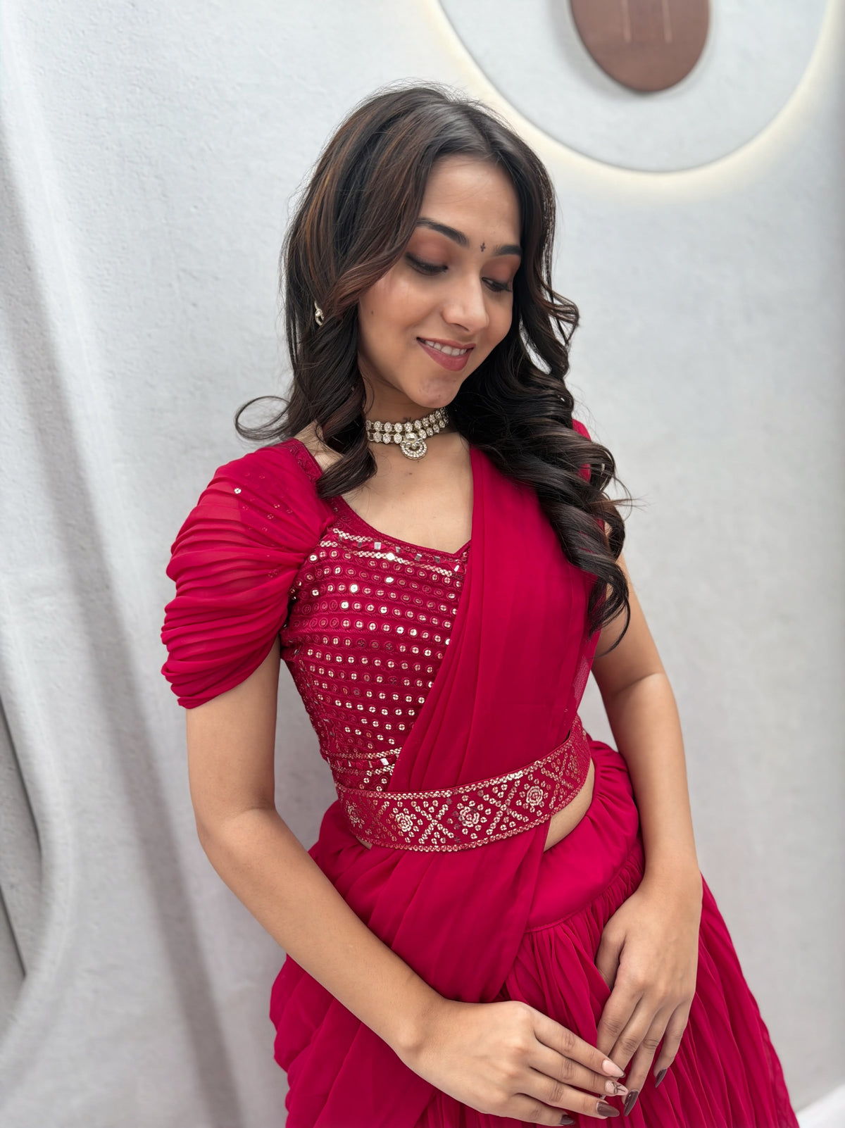 Embroidered Fox Georgette Lehenga Choli with Attached Dupatta