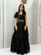 Embroidered Fox Georgette Lehenga Choli with Attached Dupatta