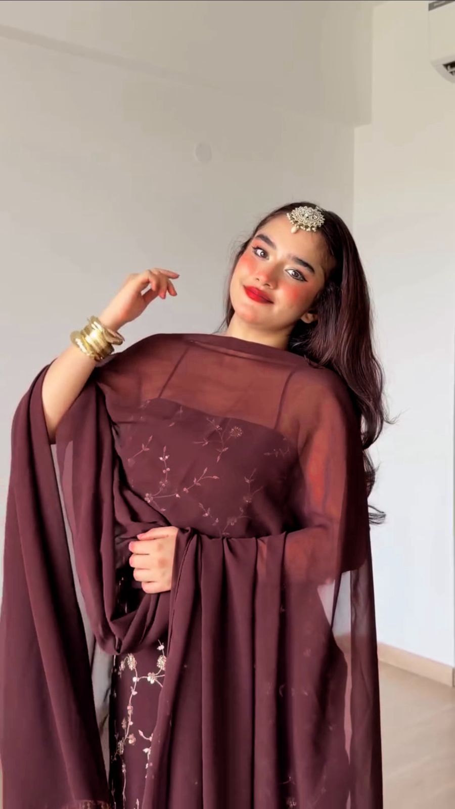 Embroidered Georgette Kurti Pant Set with Dupatta