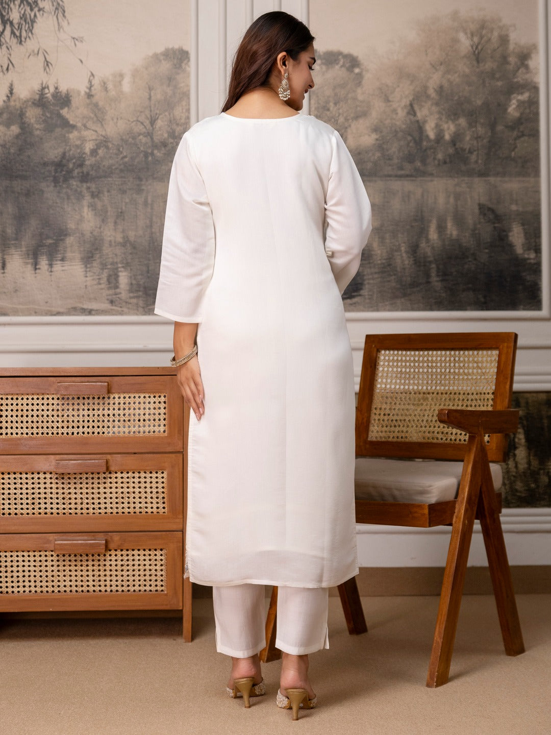 Embroidered Roman Silk Kurta Pant Set with Printed Dupatta