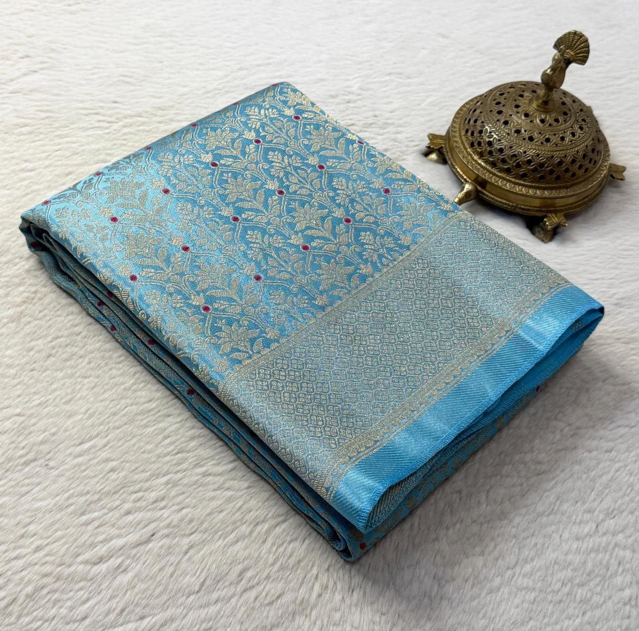 Designer Brocade Soft Silk Saree with Rich Zari Weaving & Butta Blouse