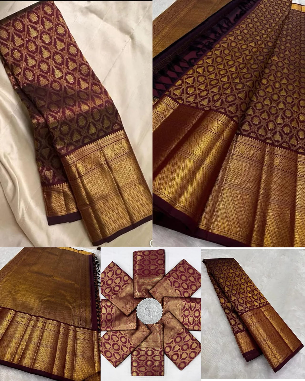 Lichi Silk Saree with Gold Zari & Jacquard Weaving