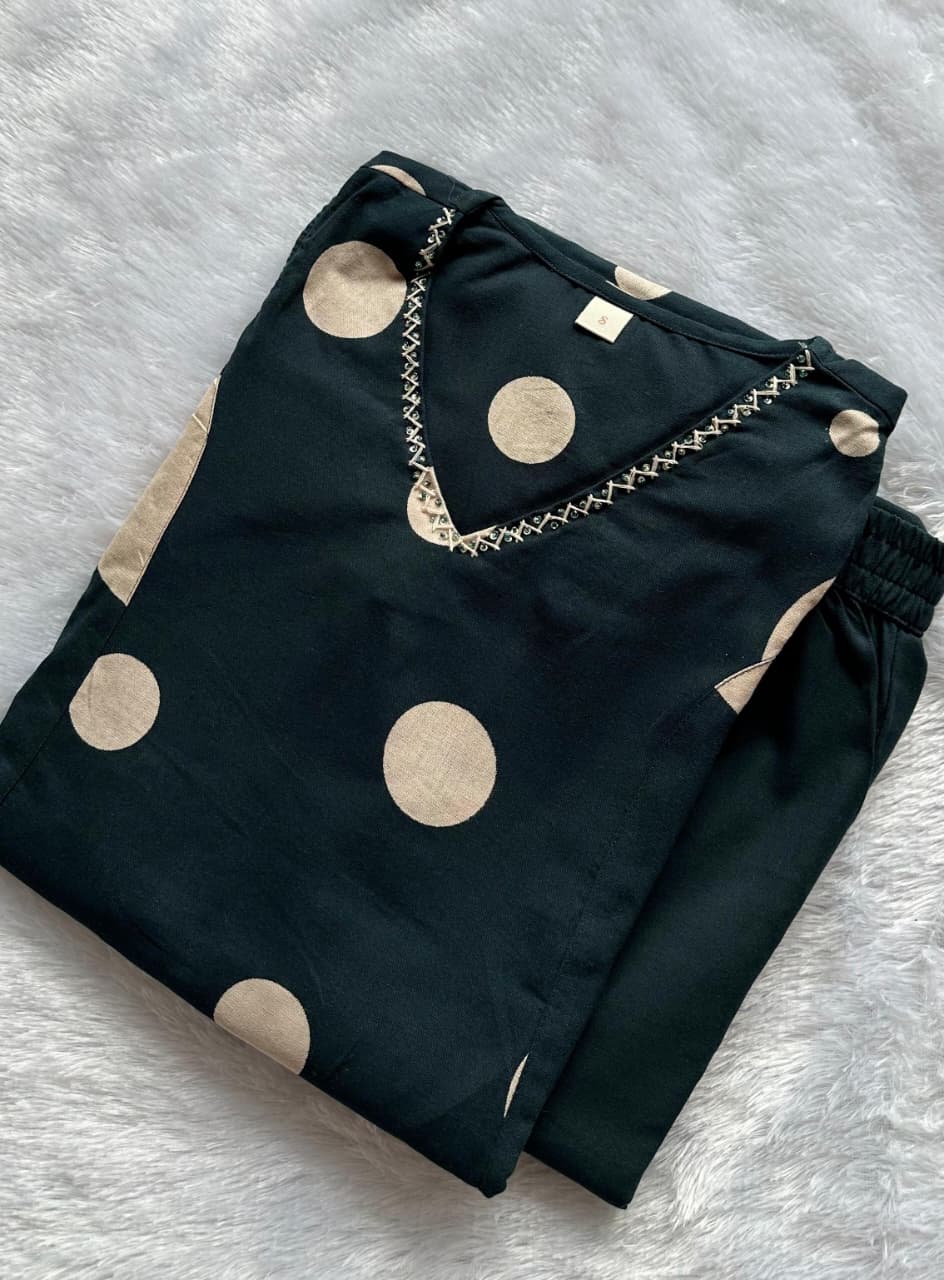 Fancy Cotton A-Line Kurti Pant Set with Pockets