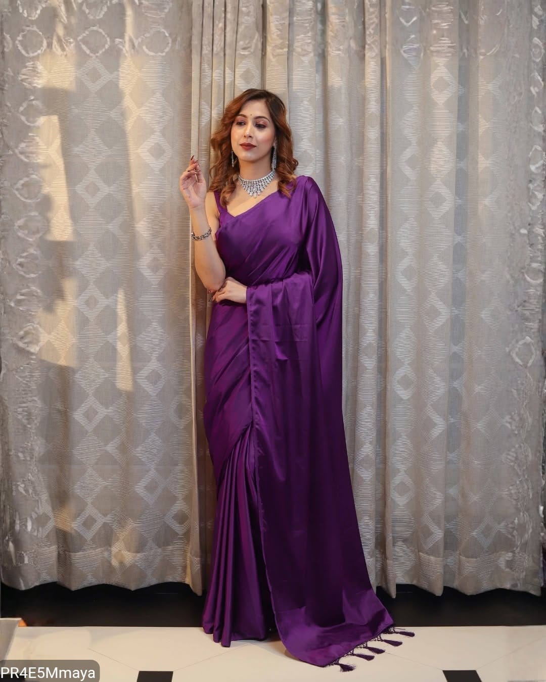Golden Crepe Satin Silk Saree with Jhalar Border