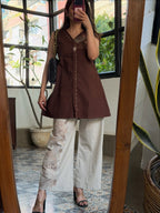 Floral Embroidered Cotton Co-Ord Set with Wide-Leg Pants