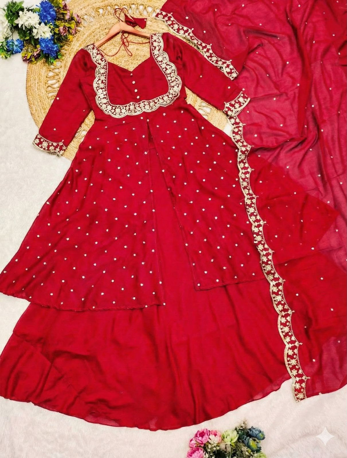 Heavy Vichitra Silk Embroidered Anarkali Suit