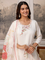 Embroidered Roman Silk Kurta Pant Set with Printed Dupatta