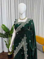 Beads & Sequins Work Fendy Silk Saree with Blouse