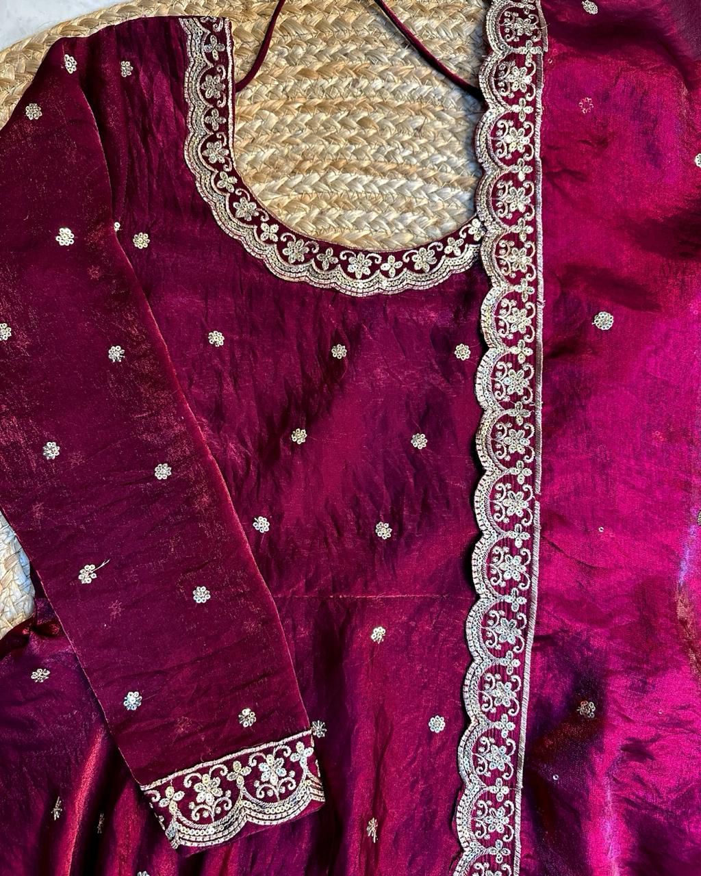 Designer Sequence Embroidered Fendi Silk Gown with Dupatta