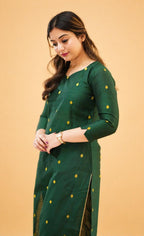 Kanchi Cotton Zari Work Kurti Pant Set