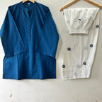 Teal Blue Embroidered Kurti with Off-White Farshi Salwar Set