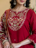 Embroidered Roman Silk Kurta Pant Set with Organza Dupatta
