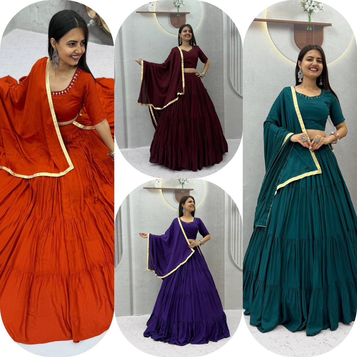 Handmade Mirror Work Rion Cotton Lehenga Choli Set