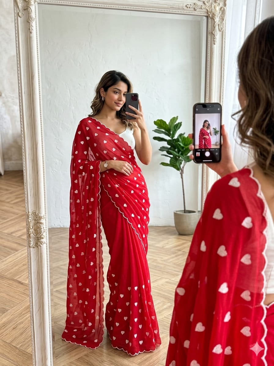 Designer Scallop Border Saree with Embroidered Blouse