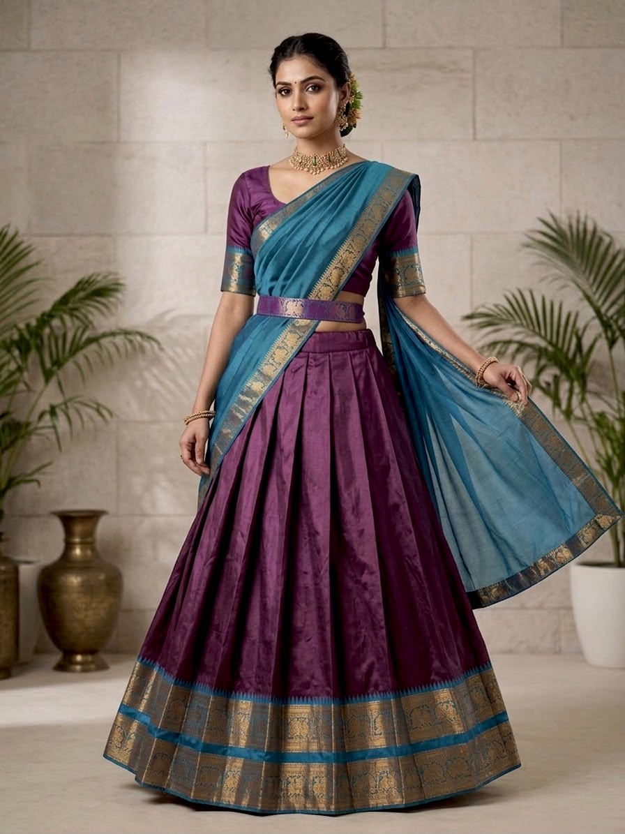Zari Woven South Indian Lehenga Choli Set with Dupatta