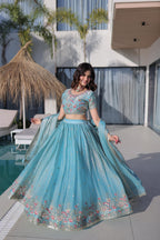 Multi Thread Embroidered Fendi Silk Lehenga Choli Set
