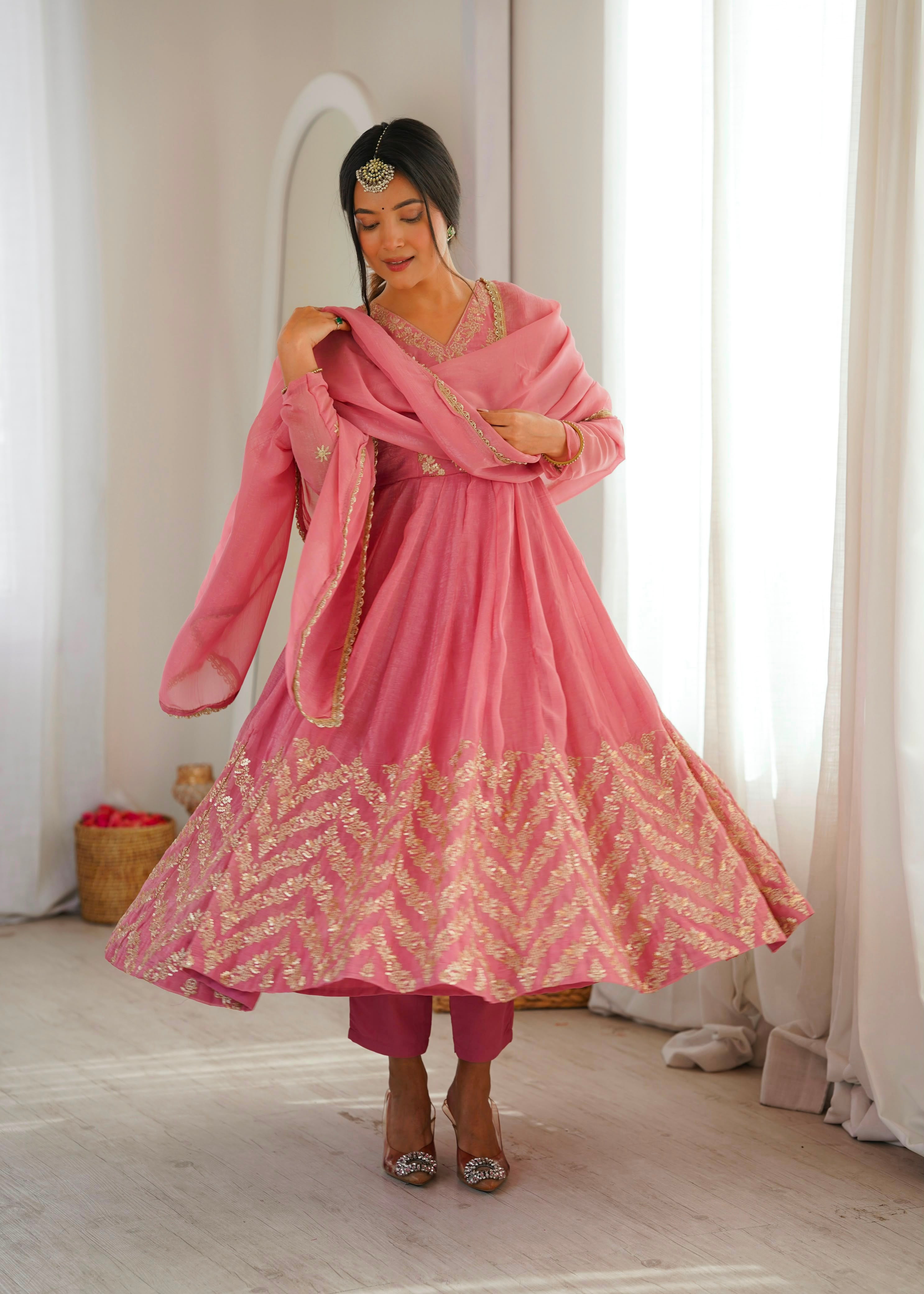 Embroidered Anarkali Gown Set