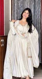 Heavy Upada Silk Embroidered Gown Pant & Dupatta Set
