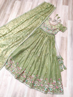 Multi Thread Embroidered Fendi Silk Lehenga Choli Set