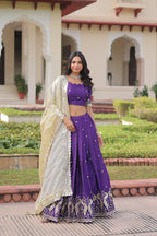 Sequins Embroidered Gold Crush Lehenga Choli Set with Dupatta