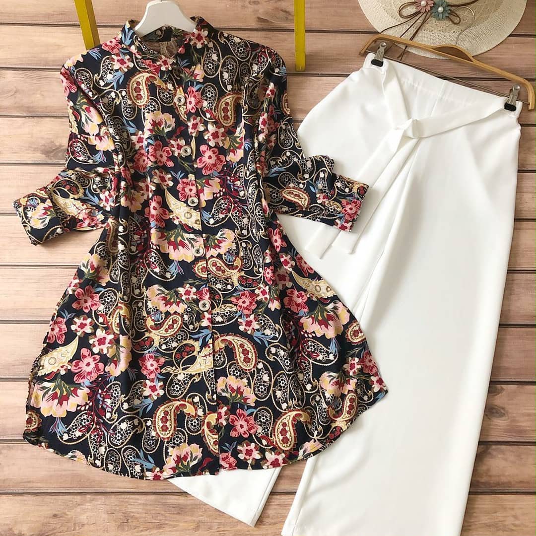 Digital Print Rayon Kurthi with Lycra Palazzo Set