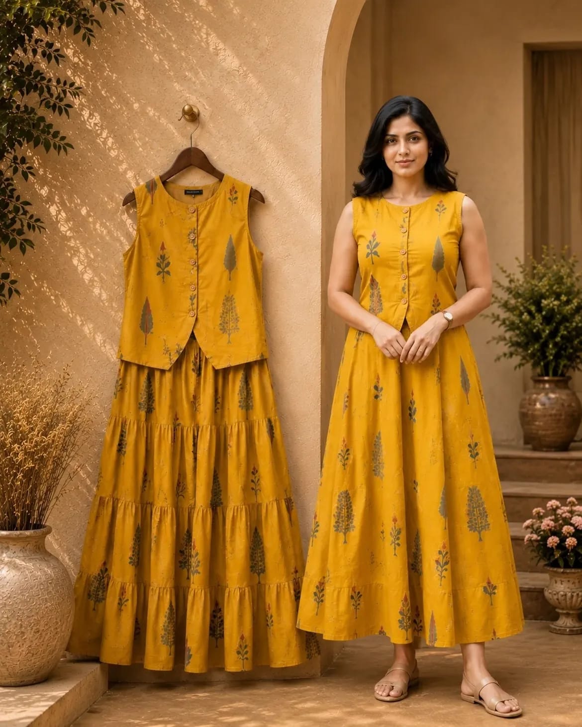 Printed Cotton Skirt & Top Set for Women