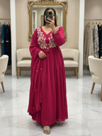 Embroidered Cotton Anarkali Kurti Pant Set with Dupatta