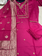 Embroidered Cotton Silk Kurta Set with Banarasi Dupatta