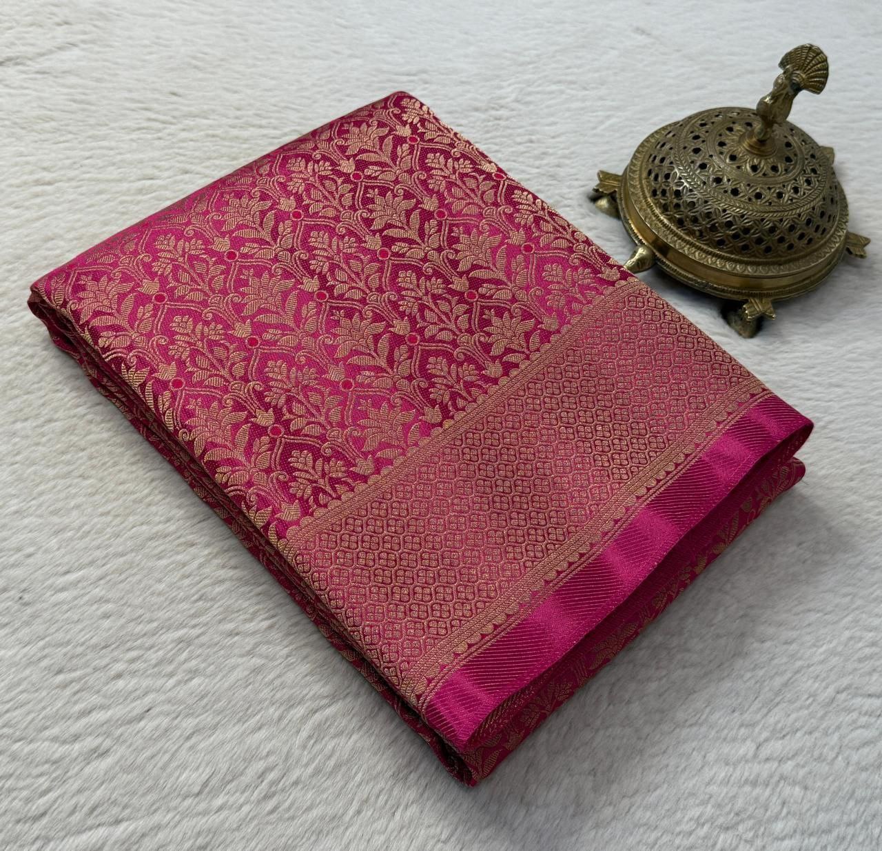 Designer Brocade Soft Silk Saree with Rich Zari Weaving & Butta Blouse