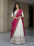 Embroidered Chinon Lehenga Choli with Dupatta