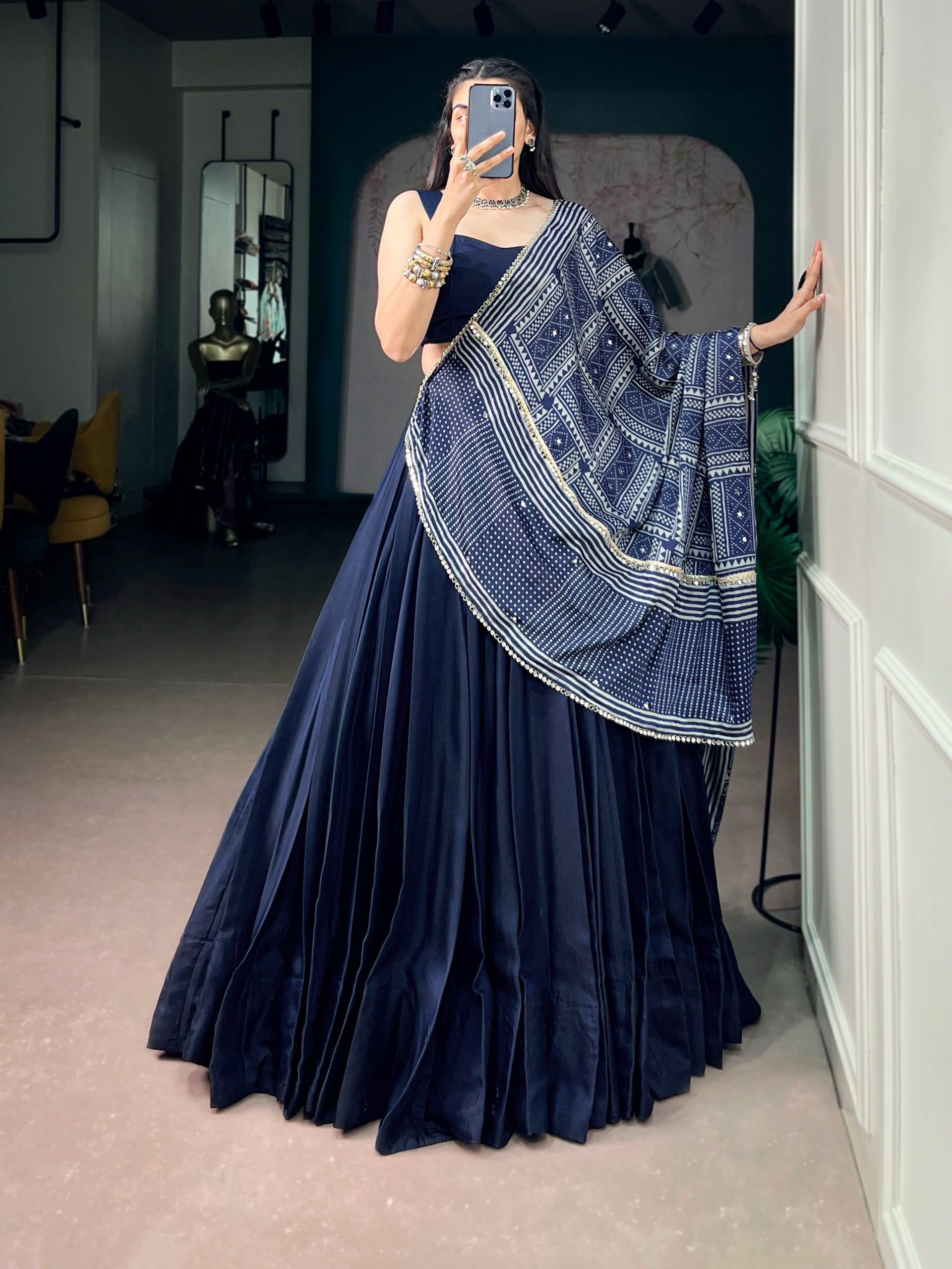 Embroidered Moonga Silk Lehenga Choli Set with Printed Satin Dupatta