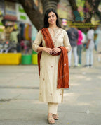 Embroidered Cotton Flex Kurti with Mul Cotton Dupatta