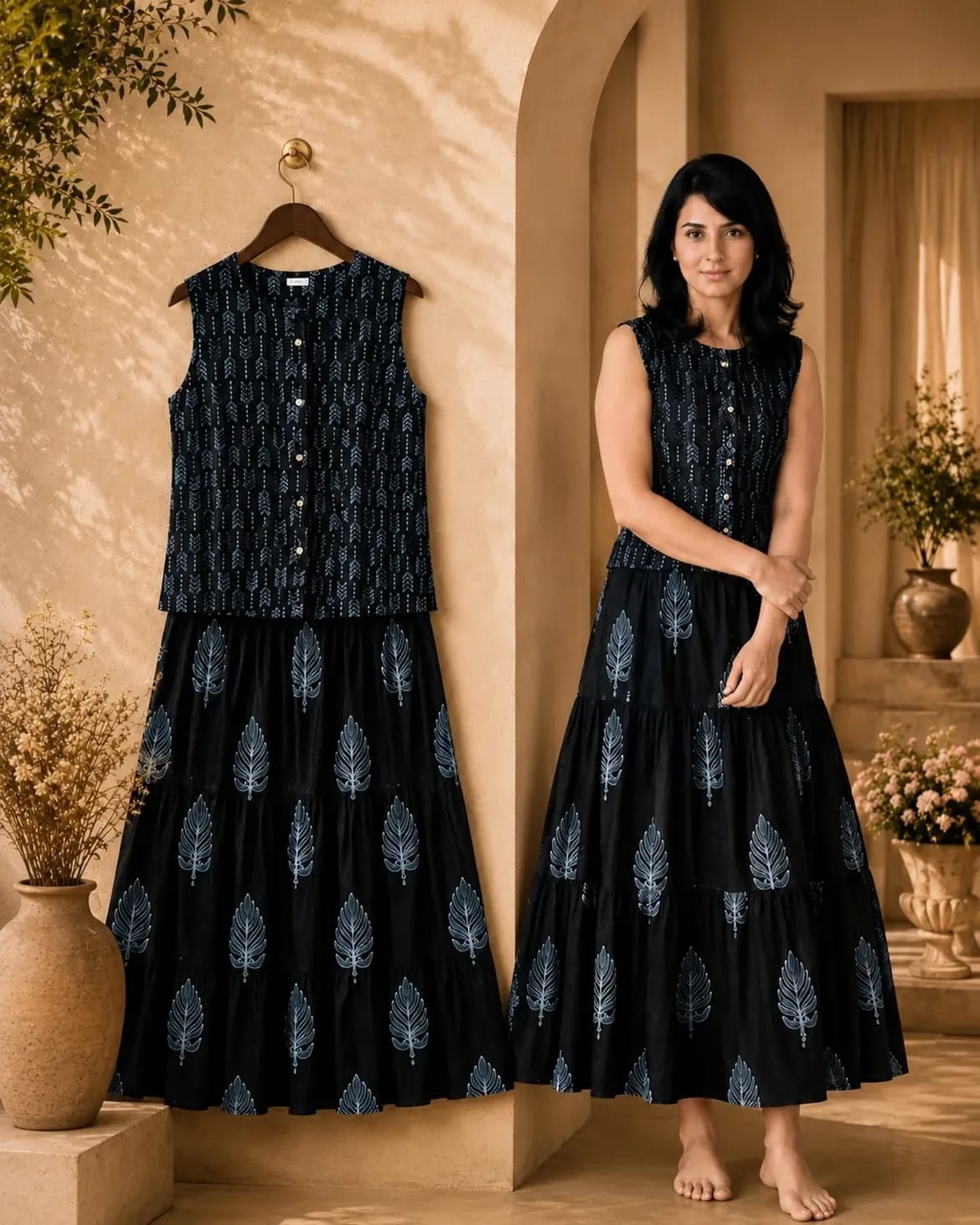 Printed Cotton Skirt & Top Set for Women