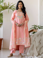 Embroidered Roman Silk Kurta Pant Set with Dupatta