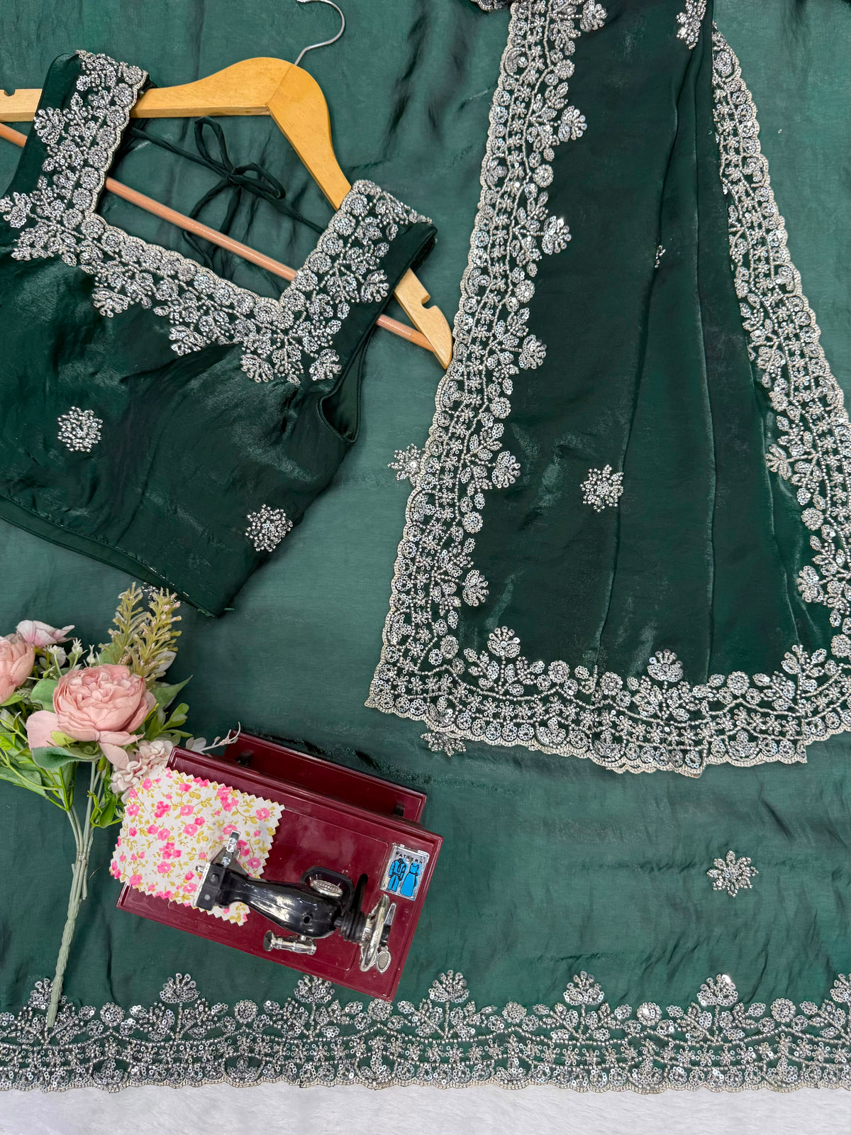 Beads & Sequins Work Fendy Silk Saree with Blouse