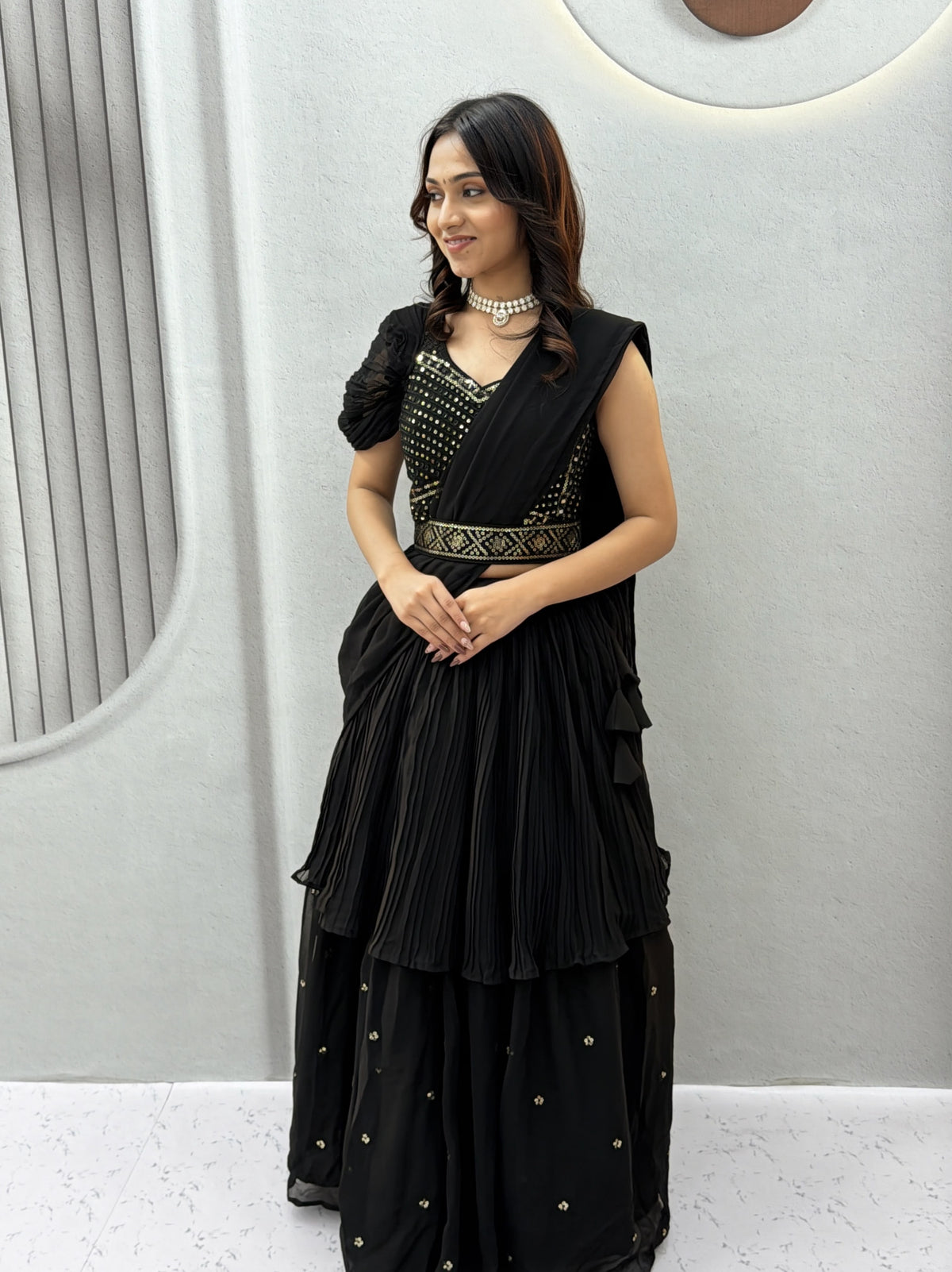 Embroidered Fox Georgette Lehenga Choli with Attached Dupatta