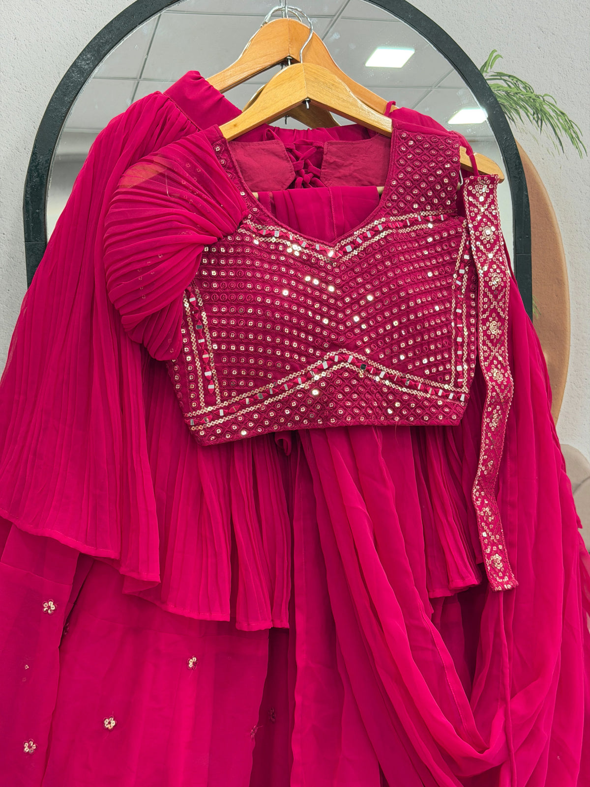 Embroidered Fox Georgette Lehenga Choli with Attached Dupatta