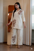 Cotton Slub Embroidered Kurti Pant Set with Pockets